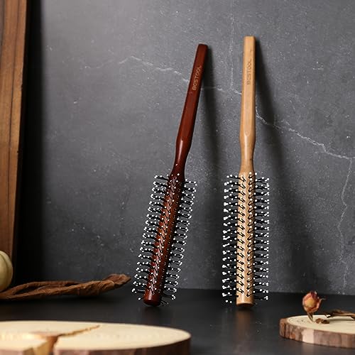 BESTOOL Small Round Brush for Short and Medium Hair, Round Hair Brushes for Blow Drying, Men Beard Round Brush, Professional Round Styling Brush for Smoothing, Curls, Bangs (Natural)