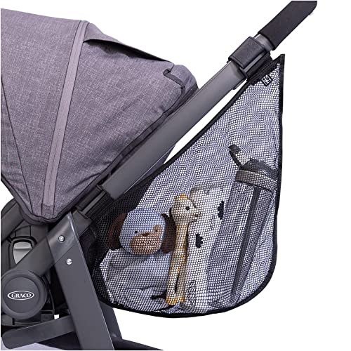 J.L. Childress Side Sling Cargo Net - Stroller Organizer Attachment for Storage, Mesh Bag for Baby Accessories, Universal Fit, Non-Slip and Adjustable Straps - Black