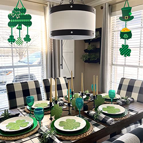 2 Pieces St. Patrick's Decoration Shamrock Clover Wood Front Door Wall Signs with Ropes DIY, Irish Sign Ornaments Hanging Crafts for Home Party Supply
