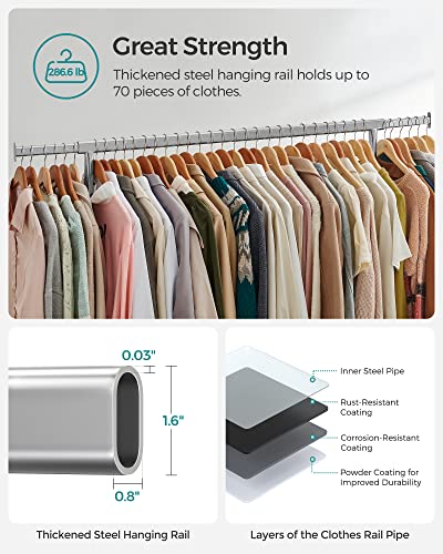SONGMICS Clothes Rack with Wheels, Heavy-Duty Garment Rack with Extendable Rod, 286.6 lb Load Capacity, 17.7 x (43.3-59.1) x 64.1 Inches, Black and Silver UHSR011E01