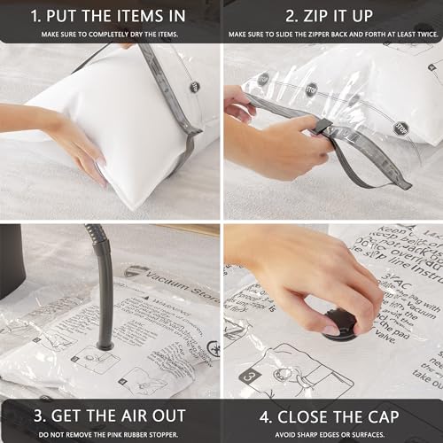 Vacuum Storage Bags 8 Small, Space Saver Bags with Travel Hand Pump, Compression Airtight Sealer Bags for Clothes, Bedding, Pillows, Comforters, Blankets