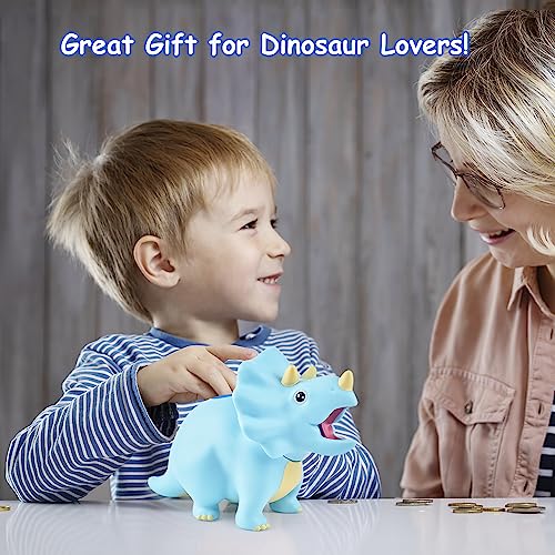 PJDRLLC Dinosaur Piggy Bank for Kids, Unbreakable Plastic Money Coin Bank for Boys and Girls, Great Gifts for Birthday, Easter, Christmas (Blue)
