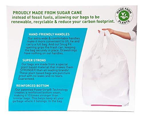 Hippo Sak - Plant Based Tall Kitchen Garbage Bags with Ergonomic Handles - 13 Gallon Trash Bags - Recyclable & Eco Friendly - Super Strong and Leak Proof Tall Kitchen Trash Bags (45 Count)