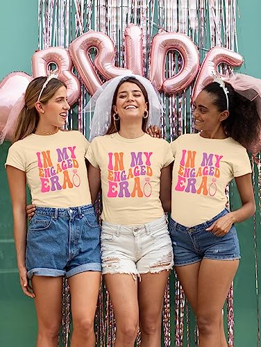 Women Bride Shirt in My Engaged Shirts Engagement Tee Fiance Tshirt Groovy Bride Bachelorette Tee Bridal Shower Tops Apricot