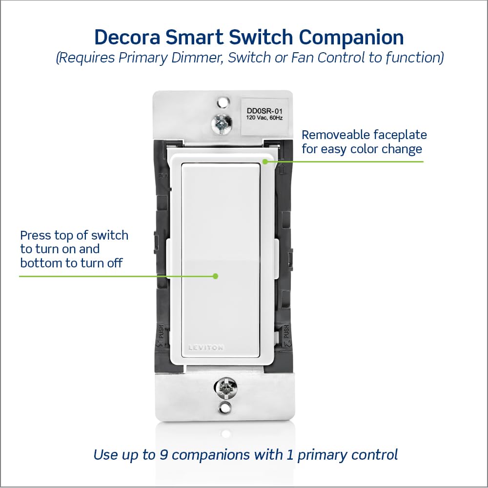 Decora Smart Switch Companion for Multi-Location Switching (Not for Stand-Alone use), 120VAC, 60Hz DD0SR-1Z, White, Ivory, Light Almond