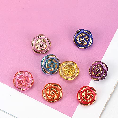 30 Pcs Acrylic Rose Flower Buttons Shirt Buttons Sewing Accessories DIY Crafts (Yellow-Green, 12.5mm)
