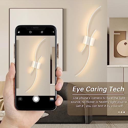 CANEOE Modern Wall Sconce, White Long Strip Led Wall Light Fixtures, 39inch Wave Design Indoor Wall Lamp for Living Room Bedroom Porch Hallway Bathroom Vanity Light (Warm White, 3000K)