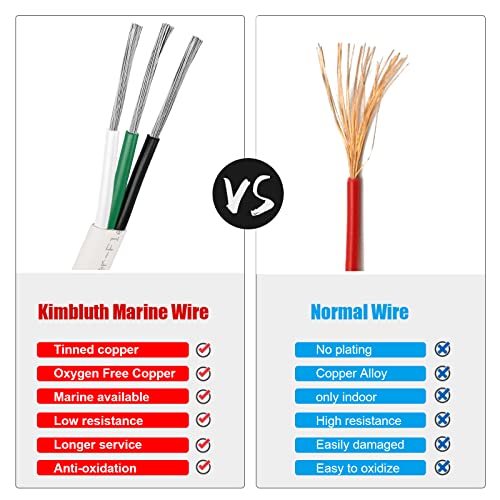 Kimbluth 10 Gauge Triplex Marine Wire Tinned Copper Boat Cable, 10ft 10 AWG Standard USA OFC Oxygen Free Copper Wire for Automotive Boat Speakers Solar Outdoors