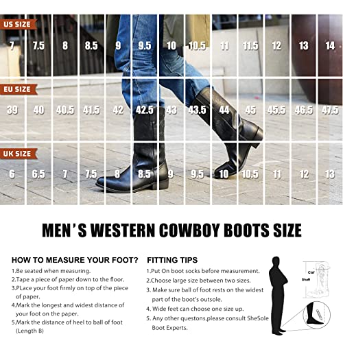 IUV Cowboy Boots For Men Western Boot Durable Classic Embroidered Snip Toe Boots