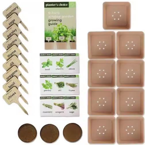 Deluxe Indoor & Outdoor Herb Garden Kit – 8 or The Most Popular Culinary Herbs with Pots & Soil for Windowsill or Patio Growing
