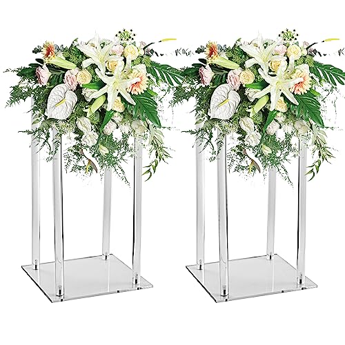 Nalwort Acrylic Clear Vase, 2 Pcs, 15.7 inches, Rectangular, for Wedding Centerpieces and Home Decoration