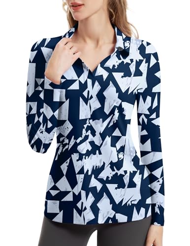 FKEEP Women's Tennis Golf Shirt Long Sleeved Top Sport Activewear V-Neck Workout Athletic (Light Gray, S)