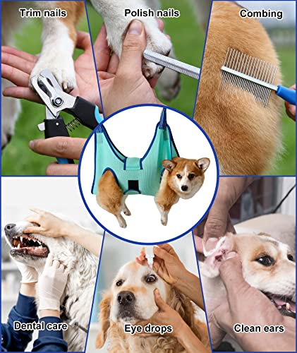 Kkiimatt Dog Grooming Hammock Pet Grooming Hammock 2023 New Edition Medium Dog Hanging Harness Holder for Nail Clipping,Dog Nail Trimming Hammock,Dog Grooming Sling (Large 42 LB Max/Turquoise)