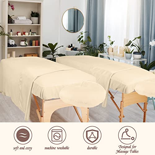 Oudain 4 Sets 3 Piece Soft Microfiber Massage Table Sheets Set Bulk Includes Massage Flat Sheet and Fitted Sheet and Face Rest Cover(Beige)