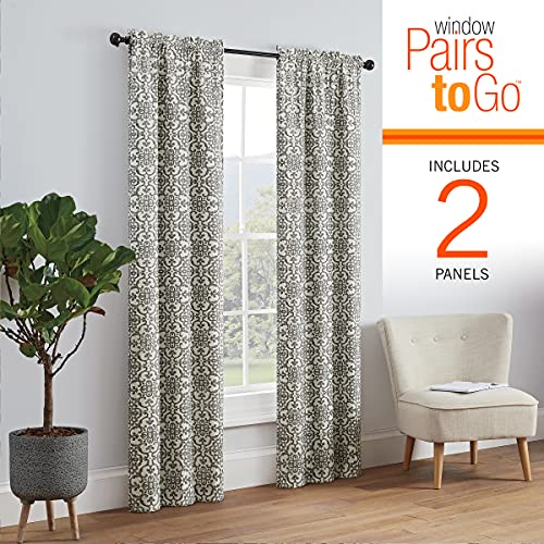 Pairs to Go Brockwell 56" x 63" Rod Pocket Double Panel Privacy Window Treatment Living Room, 28 in x 63 in, Charcoal, 2 Count