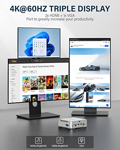 KAMRUI GK3PLUS Mini PC, 16GB DDR4 1TB SSD, 12th Gen Alder Lake-N95(up to 3.40GHz) Mini Desktop Computer, Support 2xHDMI+VGA 4K Triple Display for School/Home/Office Small pc