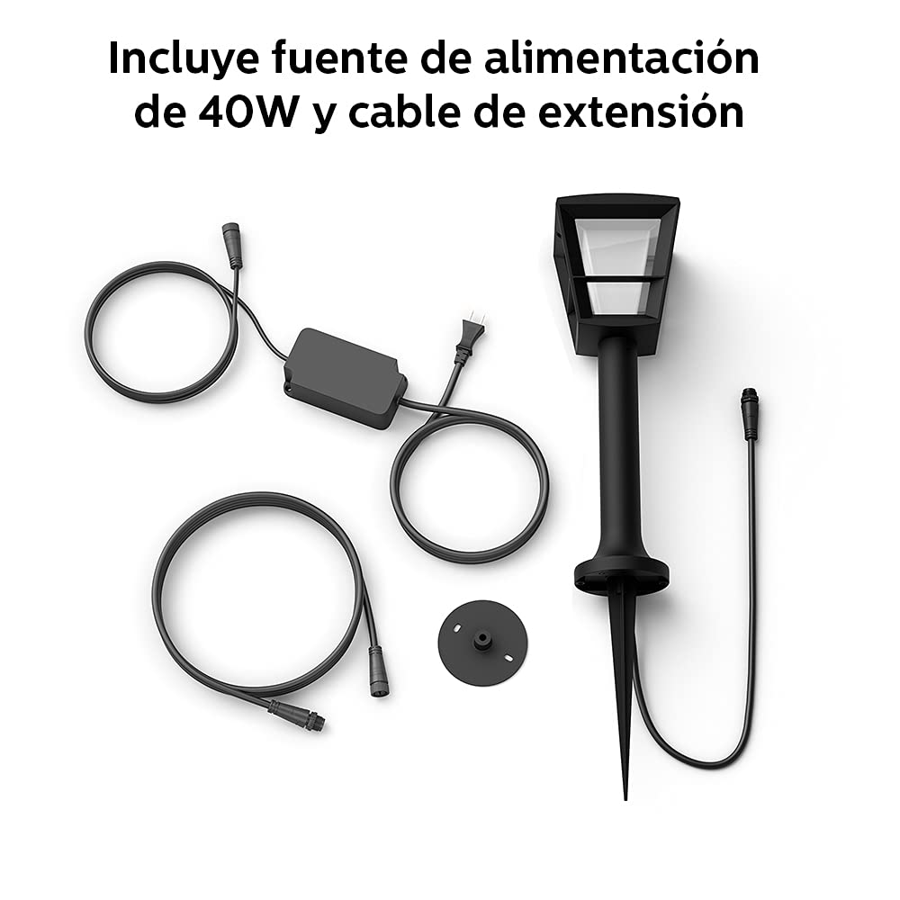 Philips Hue Econic White & Color Ambiance Outdoor Smart Pathway Light Base kit (Hue Hub Required), 1 Pathway Light + mounting kit, Works with Alexa