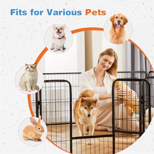 Sweetcrispy Dog Playpen Indoor - Pet Fence Puppy Exercise Pen for Yard Gate 8 Panel 24” Height Heavy Duty Crates with Doors Metal Dog Pen for Camping, RV, Outdoor, Small/Medium Pets