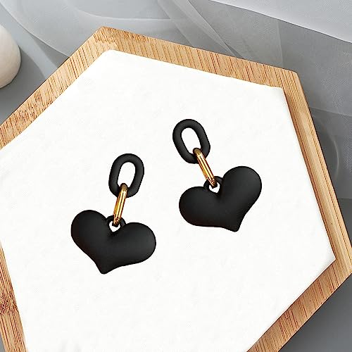 Chanaiqw Big Heart Earrings Dangling Heart Drop Earrings for Women Love Heart Dangle Earrings Valentine's Day Mother's Day Gift (Blackish Green)