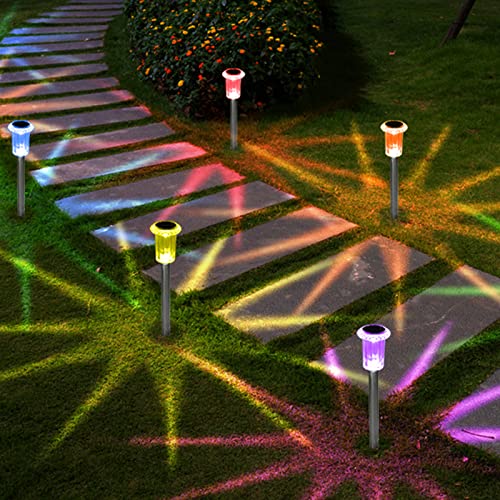 Eyrosa Solar Outdoor Lights, 10 Pack Waterproof Stainless Steel Solar Stake Lights for Pathway Garden Yard Path Walkway Driveway Lawn Decor - Cool White