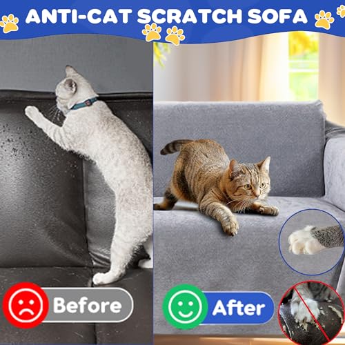 Cat Scratch Furniture Protector - Anti-Slip, Waterproof Sofa Cover to Keep Cats Off, Pet-Friendly Couch Protectors for 3 Cushion Couch, Beige Anti-Scratch Couch Cover for Pets and Kids 118"X71"