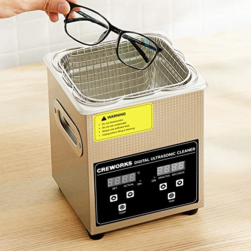 CREWORKS 2L 60W Ultrasonic Cleaner Machine, Professional Jewelry Cleaning Machine with Heater & Timer, Digital Ultrasonic Cleaner for Watch Glasses Retainer Denture Parts Cleaning, 5.9"x5.3"x4" Tank