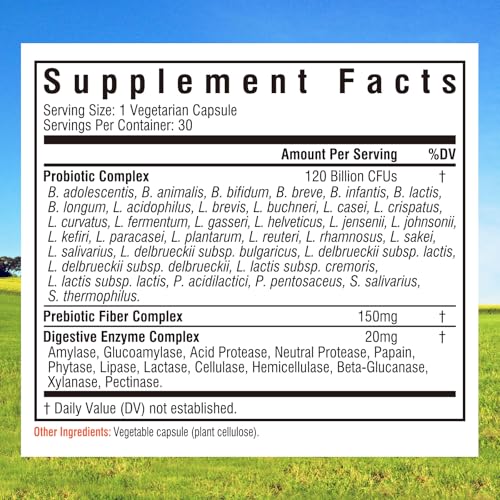 Innate Vitality Probiotics 120 Billion CFUs 34 Strains with Prebiotics & Digestive Enzymes, Digestion & Immunity Health for Women & Men, Shelf Stable, 30 Vegan Capsules
