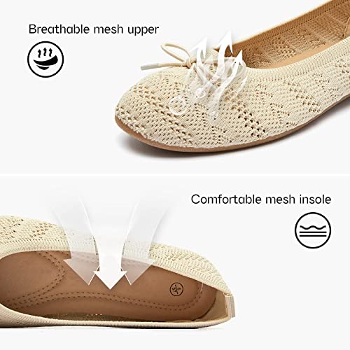 Women's Flats Shoes Dress Shoes Round Toe Ballet Flats Comfortable Crochet Lace Black Flats Low Heel(Apricot.us5)