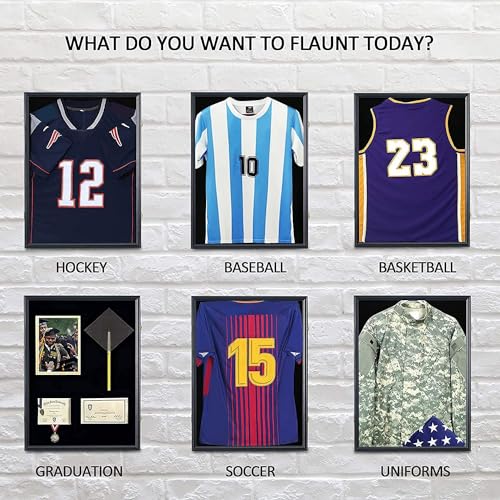 Temgee Jersey Display Frame 2 Pack Jersey Shadow Box for Baseball Basketball Football Soccer Hockey Sports Shirts, Uniform, 98%UV Protection Acrylic Glass, 2 Hanger(Black)
