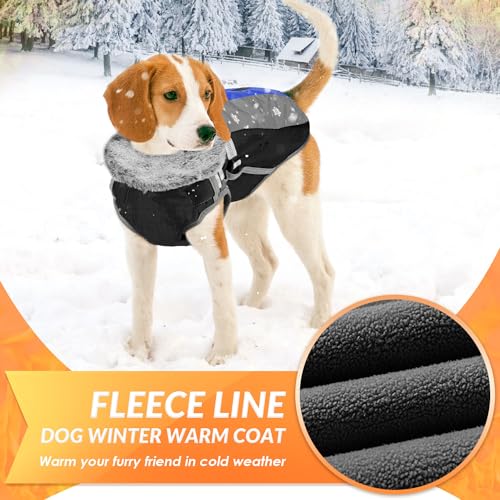 SlowTon Dog Jacket with Harness Built in, Waterproof Fleece Winter Warm Dog Coats for Small Medium Dogs, Reflective Adjustable Furry Puppy Vest Clothes for Outdoor Walking (Blue,Size X-Small)