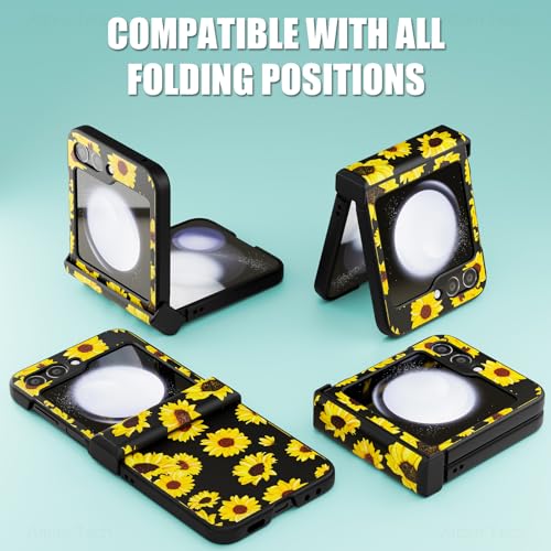 Tomorotec Protective Flip Case for Samsung Galaxy Z Flip5 5G, Stylish Design Shockproof & Scratch-Resistant Durable PC Case with 360° Hinge Protection & Wireless Charging Support (Blooming Sunflowers)