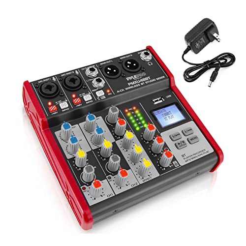 Pyle Studio Audio Sound Mixer Board - 4 Channel Bluetooth Compatible Professional Portable Digital DJ Mixing Console W/USB Mixer Audio Interface - Mixing Boards for Studio Recording