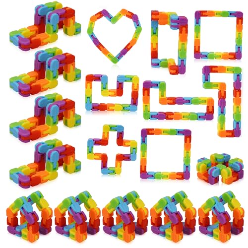 Ganowo Rainbow Fidget Toys Wacky Tracks Snap Click for Kids Students School Finger Sensory Snake Cube Toys Valentines Fidgets Class Gifts for Adults Children Stress Relief ADD ADHD Autism
