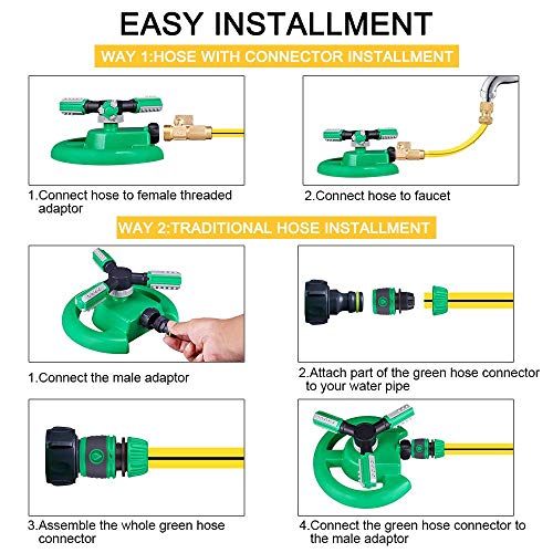Hinastar Lawn Sprinkler, Automatic Garden Water Sprinkler, Upgrade 360 Degree Rotation Irrigation System, Large Area Coverage, Sprinkler for Yard, Lawn, Kids and Garden-1Pack(Light Green)