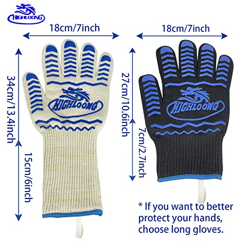 BBQ Gloves, Oven Gloves 1472℉ Extreme Heat Resistant, Grilling Gloves Silicone Non-Slip Oven Mitts, Kitchen Gloves for BBQ, Grilling, Cooking, Baking-1 Pair… (One Size Fits Most, Black)