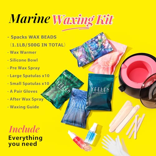 Complete Home Waxing Kit for Women : For Face Brazilian Eyebrow Bikini Leg & Sensitive Skin Hair Removal- with 5 Packs Hard Wax Beads Digital Wax Warmer Kit