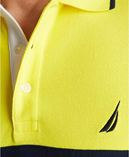 Nautica Men's Short Sleeve 100% Cotton Pique Color Block Polo Shirt, Blazing Yellow, Small