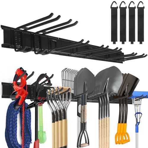 TVKB 17'' All Metal Garden Tool Organizer Adjustable Garage Tool Organizer Wall Mount Garage Organizers and Storage with Heavy Duty Hooks Tool Hangers for Garage Wall, Shed, Garden