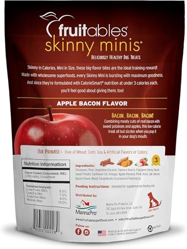 Fruitables Skinny Mini Dog Treats – Healthy Treats for Dogs – Low Calorie Training Treats – Free of Wheat, Corn and Soy – Apple Bacon – 5 Ounces
