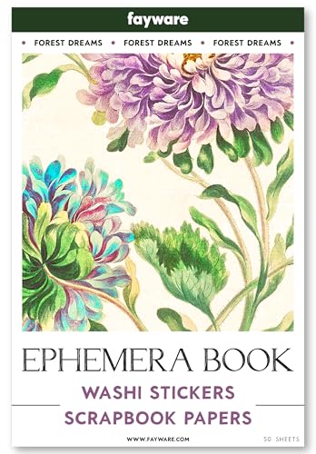 FAYWARE Washi Vintage Stickers for Scrapbooking - Ephemera Book for Journaling with 453 Stickers and 20 Scrapbook Papers. Ephemera for Junk Journals, Journaling Supplies