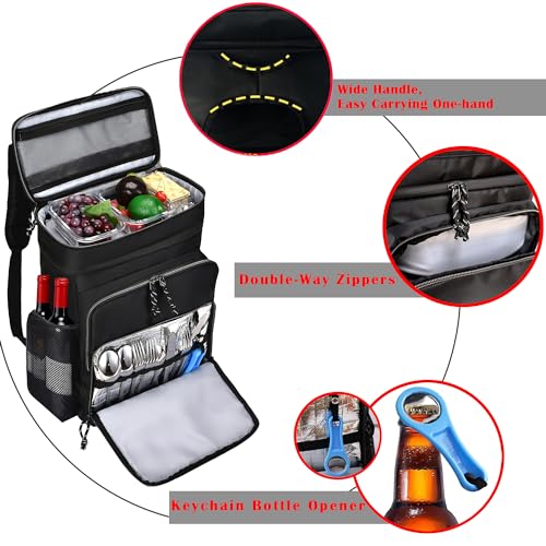 GiMiUiTo Double Deck Cooler Backpack Leak-Proof Large Cooler Backpack,Backpack Cooler Insulated Perfect Soft Cooler Bag for Tactical, Camping, Picnic, Beach, Hiking,Black