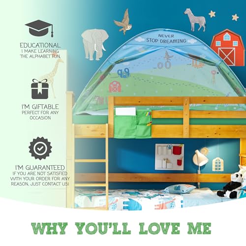 Animal Twin Bed Tent for Kids Indoor Fort - Magical Dream Tents for Boys Pop Up Toddler Bed Canopy for Girls Bunk Bed Tent for Top Bunk - Sensory Sleep Pod for Kids Educational
