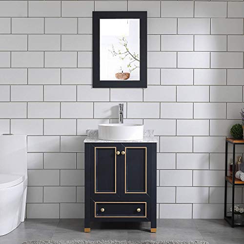 Homecart 24 inch Black Bathroom Vanity Sink Combo Modern Painted Bathroom Vanity Cabinet with Marble Countertop, Round Sink, Pop Up Drain, Mirror, Solid Wood