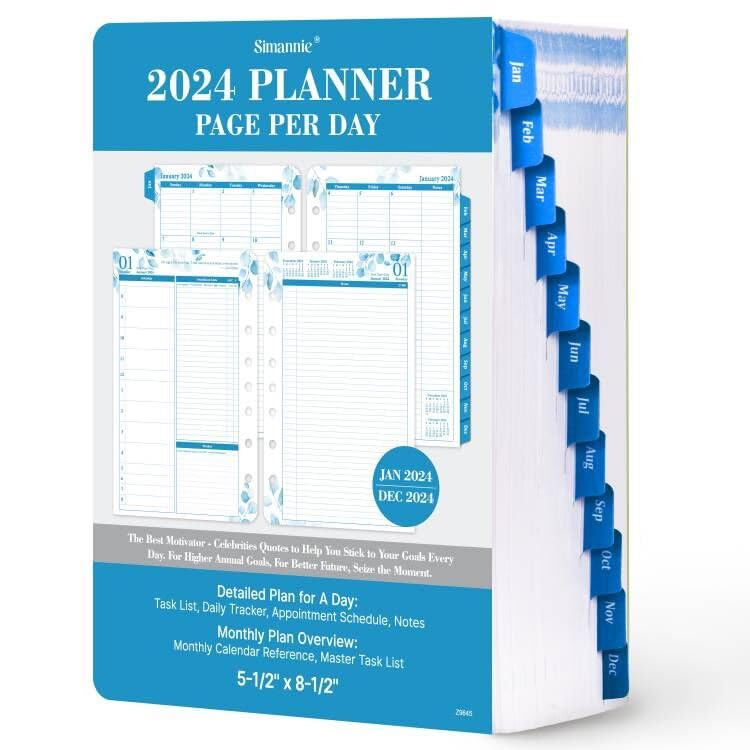 Planner Refills 2024-2025 – Jul. 2024 - Jun. 2025, Two Pages Per Day Daily & Monthly Planner, 8.38" x 5.51", Ring-Bound Day Planner with Tabs