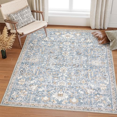 Valenrug Area Rug 5x7 - Machine Washable Rug, Stain-Resistant Living Room Rug, Home Decor Area Rug(TPR84-Red/Multi, 5'x7')