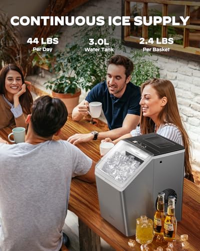 Silonn Countertop Ice Maker, 45lbs Per Day, 24Pcs Ice Cubes in 13 Min, 2 Ways to Add Water, Auto Self-Cleaning, Stainless Steel Ice Machine for Home Office Bar Party