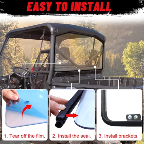 Scratch-Resistant Defender Rear Windshield - StarknightMT UV-Proof Back Window Rear Window Compatible With Can-Am Defender 2016-2024 HD5 HD8 HD10 Max (Clear)
