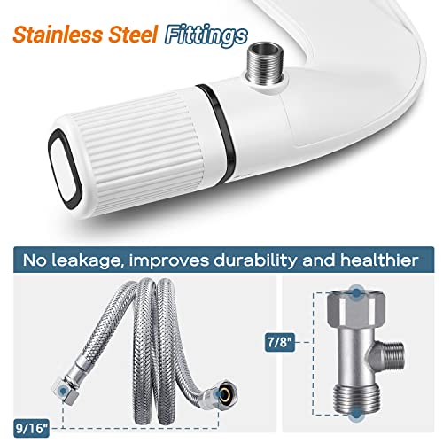 BIGCOW Ultra-Slim Bidet Attachment for Toilet - Dual Nozzle (Frontal & Rear Wash) with Adjustable Cold Water Pressure and Stainless Steel Inlet - Hygienic Solution for Fresh Cleanliness