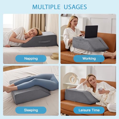 MEGCXIT Leg Elevation Pillow for After Surgery, Leg Pillow Elevation Blood Circulation Memory Foam Leg Wedge for Elevation for Swelling, Foot Elevation Pillow Post Surgery 23.6×16.8×8 Inch Short Plush