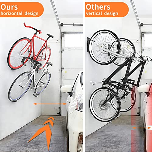 WALMANN 2 Pack Bike Pedal Hanger Wall Mount, Heavy Duty Horizontal Bike Rack for Garage Wall, Bike Display Stand for Home Holds Up to 70LBS
